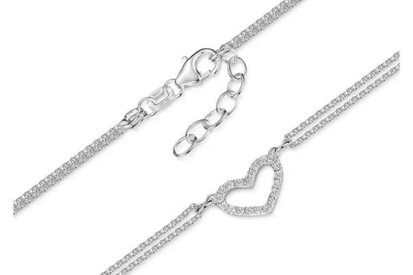 Armband Erbse 2reihig mit Herz, Länge variabel von 17-19cm Länge: 17cm-19cm variabel
