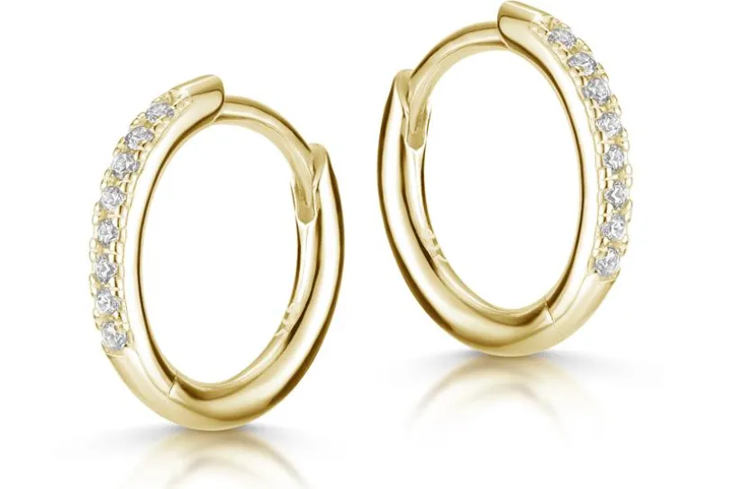Creolen mit Zirkonia 14mm - 925 Silber, vergoldet 14mm