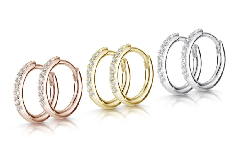 Creolen mit Zirkonia, 14mm - 925 Silber, rosé vergoldet 14mm