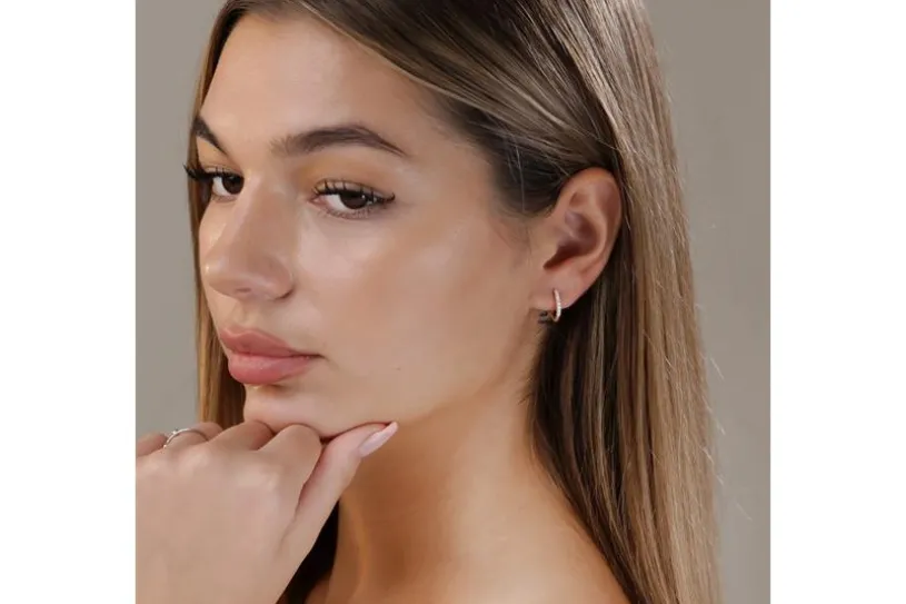 Creolen mit Zirkonia, 14mm - 925 Silber, rosé vergoldet 14mm