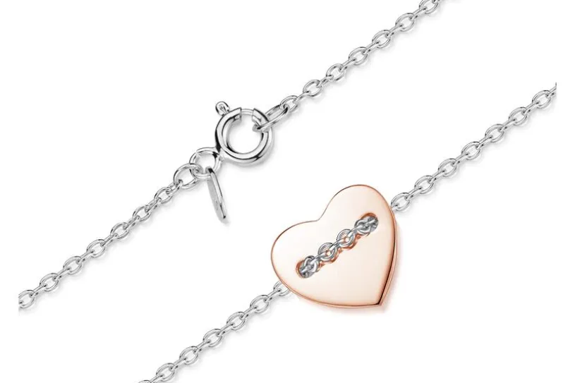 Erbskette Armband 1,3mm mit Herz, rosé - 925 Silber
