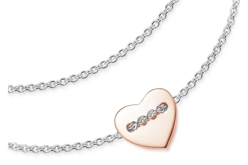 Erbskette 1,3mm mit Herz, rosé - 925 Silber