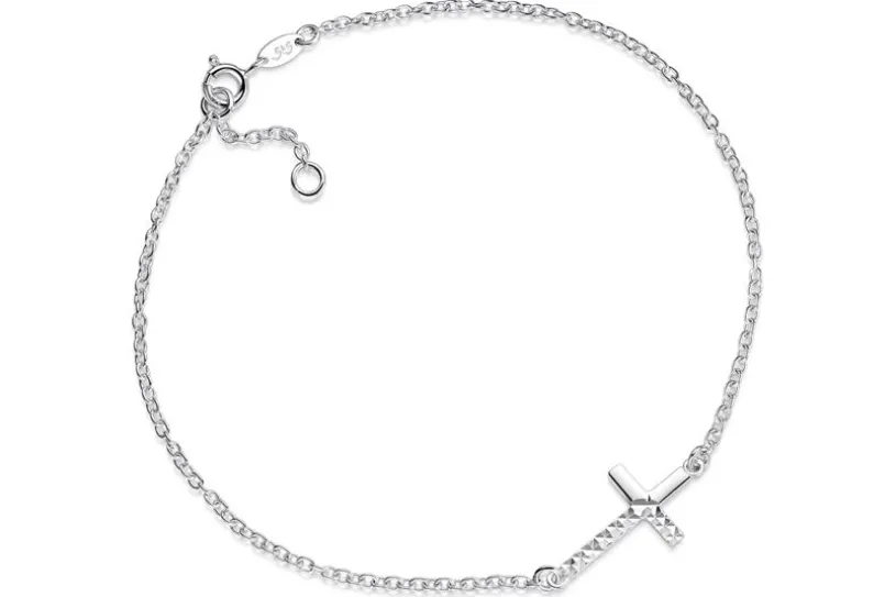 Fußkette Erbse 2mm mit eingehängtem Kreuz - 925 Silber