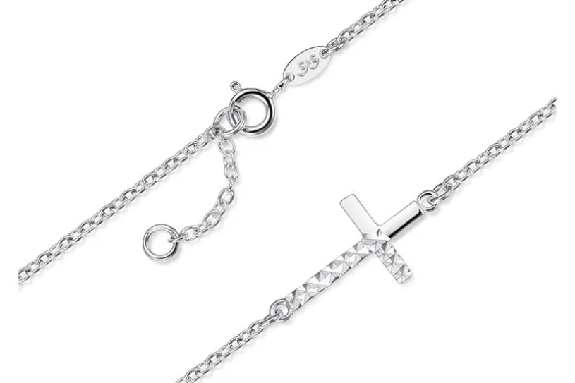 Fußkette Erbse 2mm mit eingehängtem Kreuz - 925 Silber