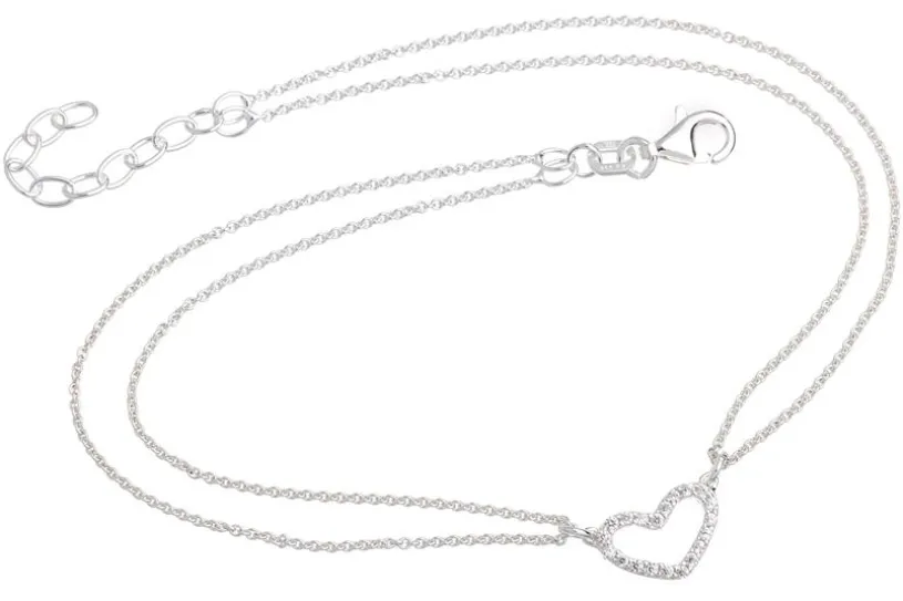 Fußkette Erbse 2reihig 1mm mit Herz - 925 Silber, Länge 23cm Länge: 23cm