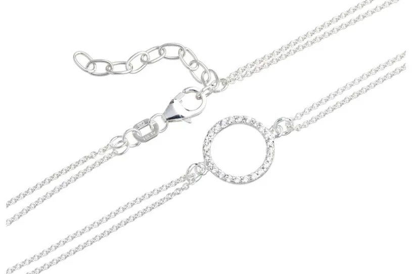 Fußkette Erbse 2reihig 1mm mit rundem Ornament - 925 Silber Länge: 23cm