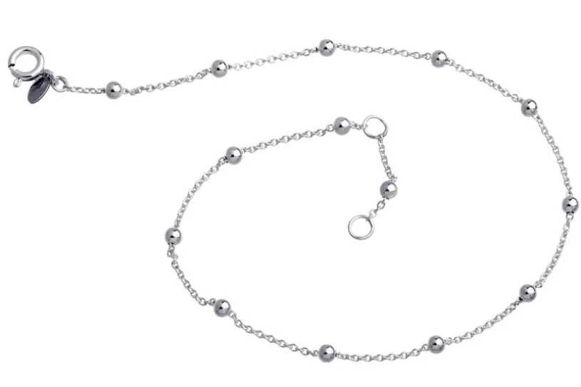 Fußkette Erbskette 1,3mm mit Kugeln - 925 Silber