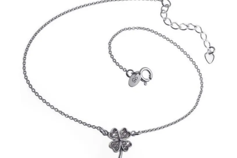 Fußkette Erbskette 1,3mm mit Kleeblatt - 925 Silber