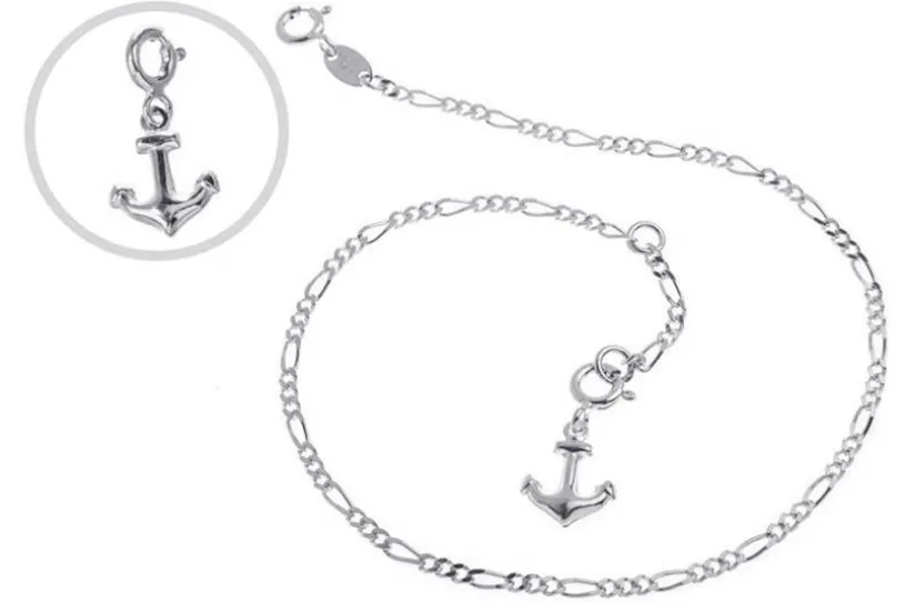Fußkette Figaro 2,2mm - 925 Silber wahlweise mit Anhänger