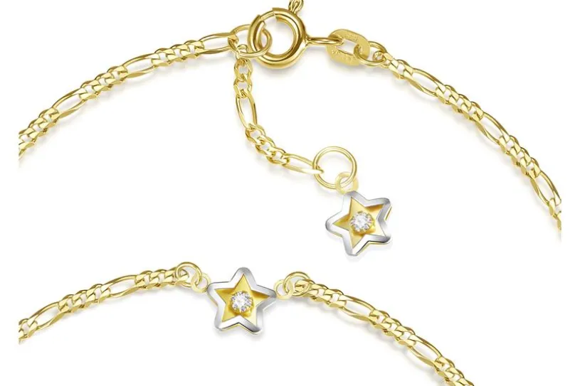 Fußkette Figaro 2mm mit 2 Sternen - 585 Gold