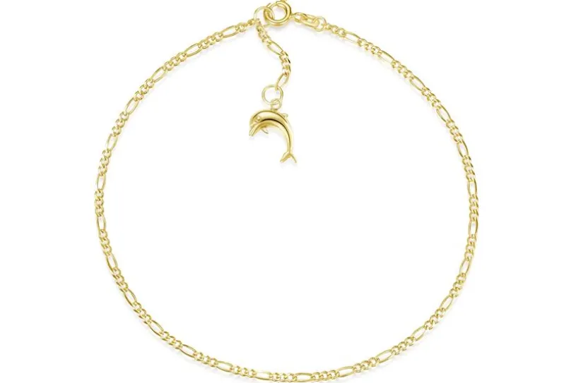 Fußkette Figaro 2mm mit Anhänger Delfin - 585 Gold