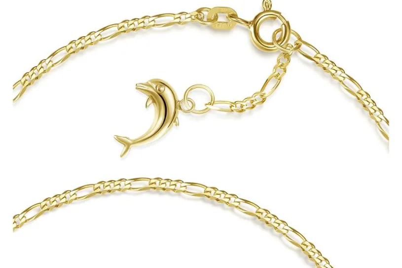 Fußkette Figaro 2mm mit Anhänger Delfin - 585 Gold