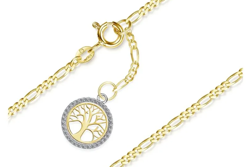 Fußkette Figaro 2mm mit Anhänger Lebensbaum - 585 Gold