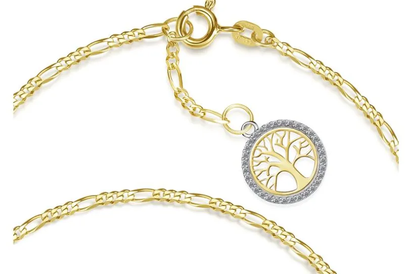 Fußkette Figaro 2mm mit Anhänger Lebensbaum - 585 Gold