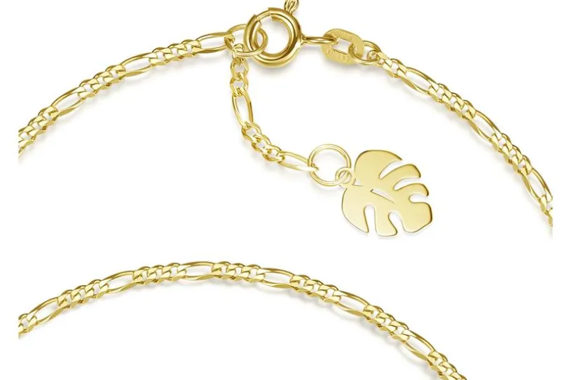Fußkette Figaro 2mm mit Blatt - 585 Gold