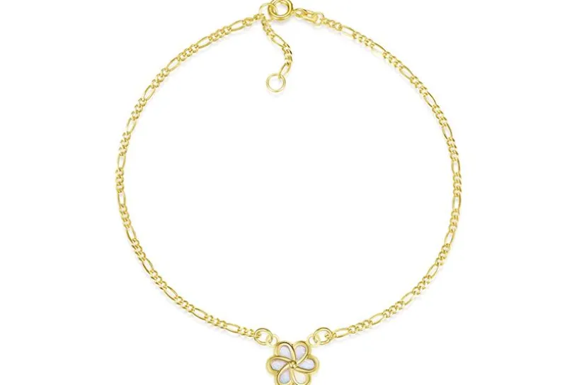 Fußkette Figaro 2mm mit Blüte mittig - 585 Gold