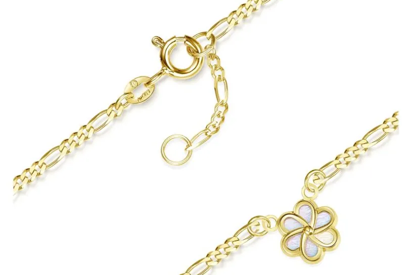 Fußkette Figaro 2mm mit Blüte mittig - 585 Gold