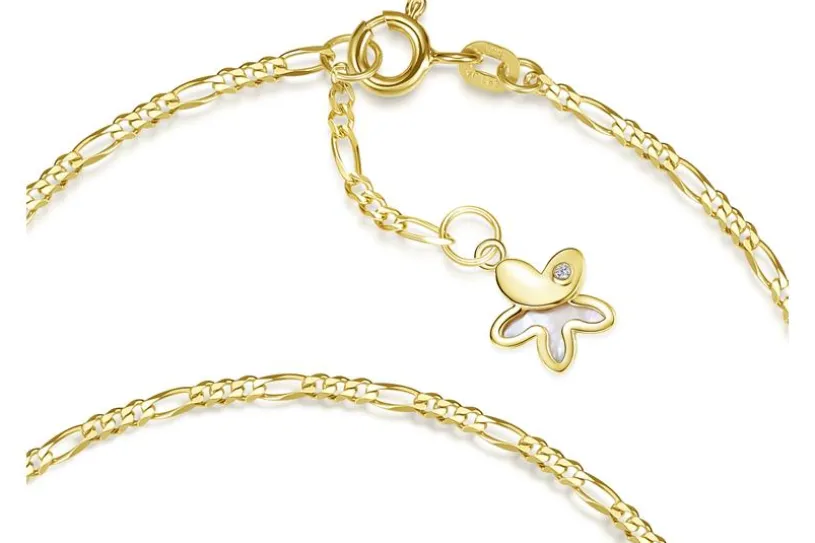 Fußkette Figaro 2mm mit Blume - 585 Gold