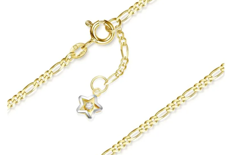 Fußkette Figaro 2mm mit Stern - 585 Gold