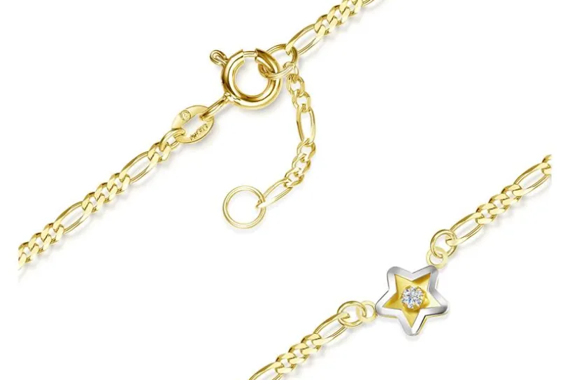 Fußkette Figaro 2mm mit Stern mittig - 585 Gold