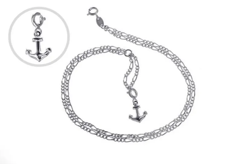 Fußkette Figaro 2,2mm 2-reihig - 925 Silber wahlweise mit Anhänger