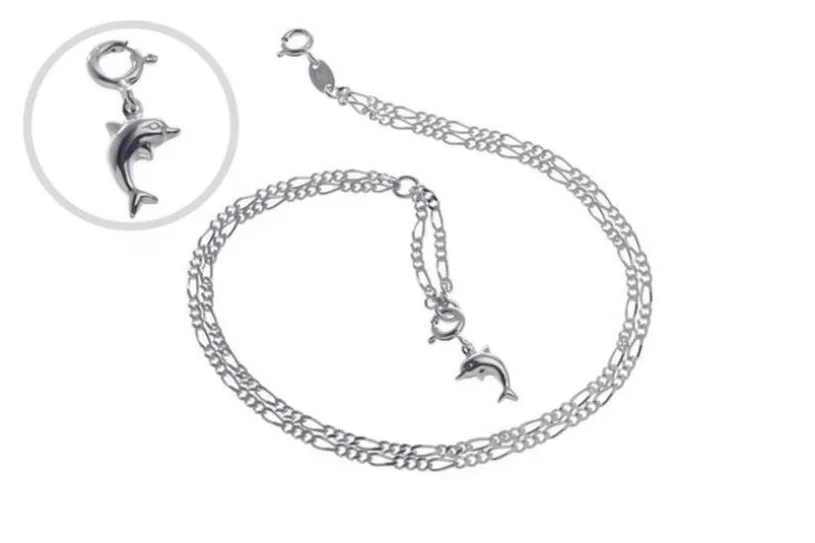 Fußkette Figaro 2,2mm 2-reihig - 925 Silber wahlweise mit Anhänger