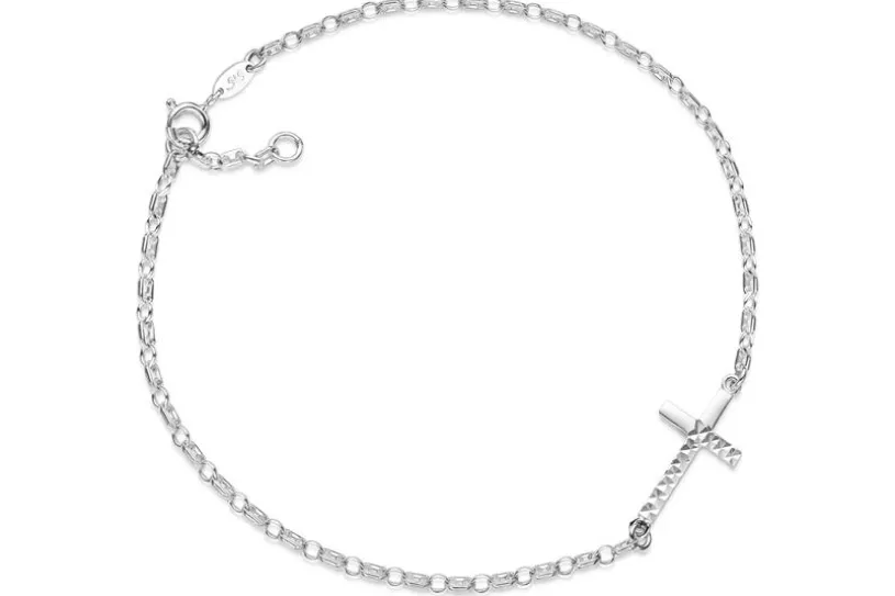 Fußkette Kaffeebohne 2,5mm mit eingehängtem Kreuz - 925 Silber