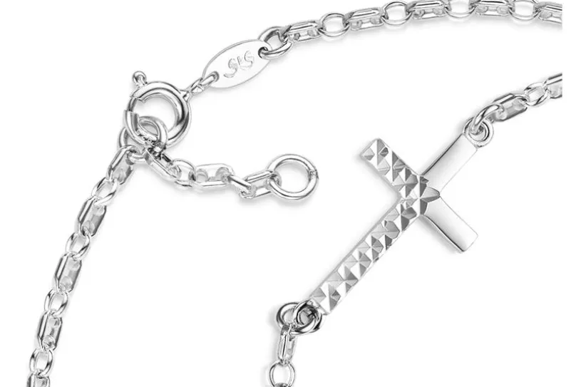 Fußkette Kaffeebohne 2,5mm mit eingehängtem Kreuz - 925 Silber