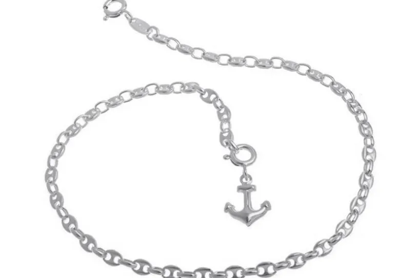 Fußkette Kaffeebohnenkette 3,3mm - 925 Silber wahlweise mit Anhängern