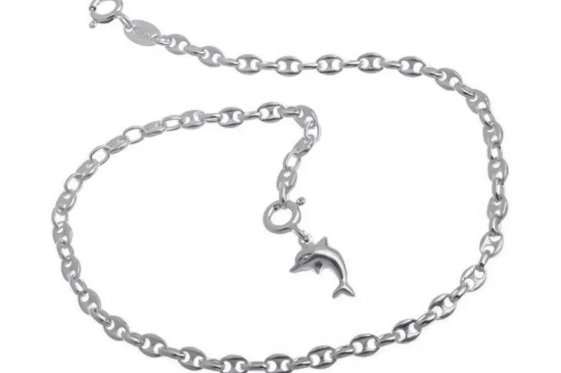 Fußkette Kaffeebohnenkette 3,3mm - 925 Silber wahlweise mit Anhängern