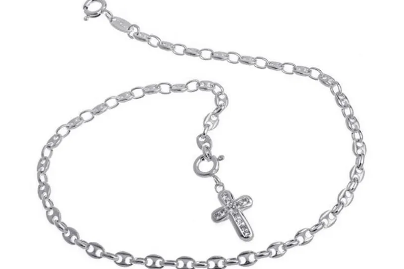 Fußkette Kaffeebohnenkette 3,3mm - 925 Silber wahlweise mit Anhängern