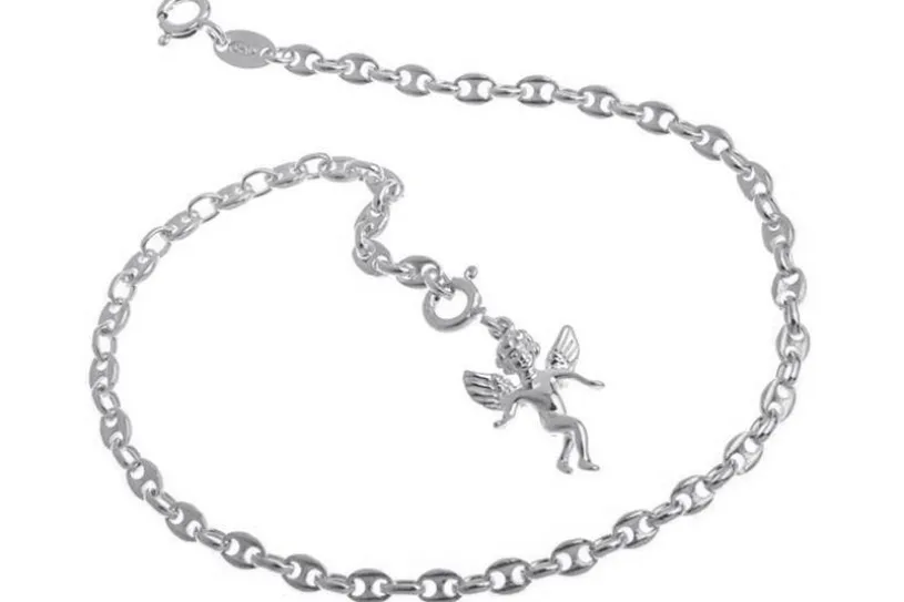 Fußkette Kaffeebohnenkette 3,3mm - 925 Silber wahlweise mit Anhängern