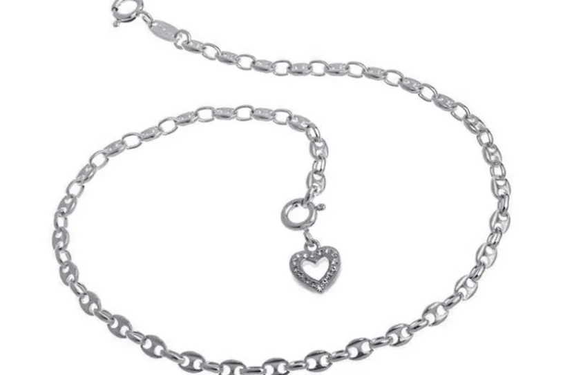 Fußkette Kaffeebohnenkette 3,3mm - 925 Silber wahlweise mit Anhängern