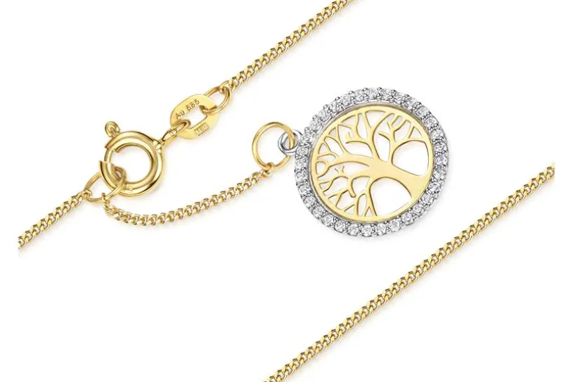 Fußkette 1mm mit Lebensbaum - 585 Gold