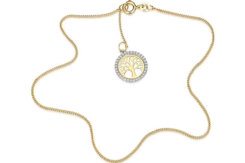 Fußkette 1mm mit Lebensbaum - 585 Gold