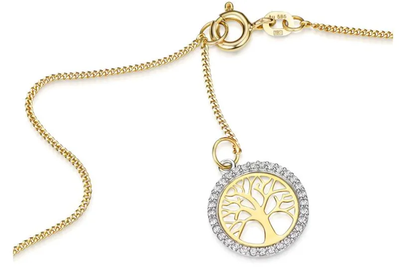 Fußkette 1mm mit Lebensbaum - 585 Gold