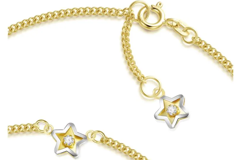 Fußkette Panzer 1,7mm mit 2 Sternanhängern - echt 585 Gold