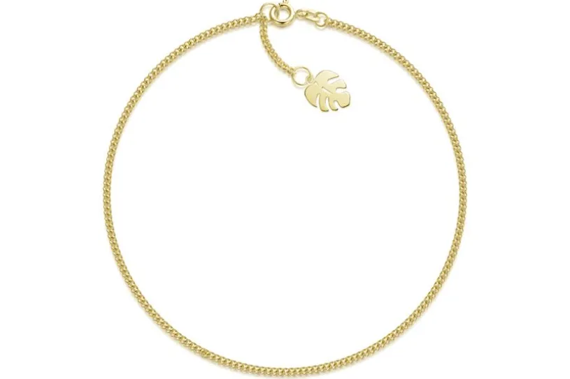 Fußkette Panzer 1,7mm mit Blattanhänger - echt 585 Gold