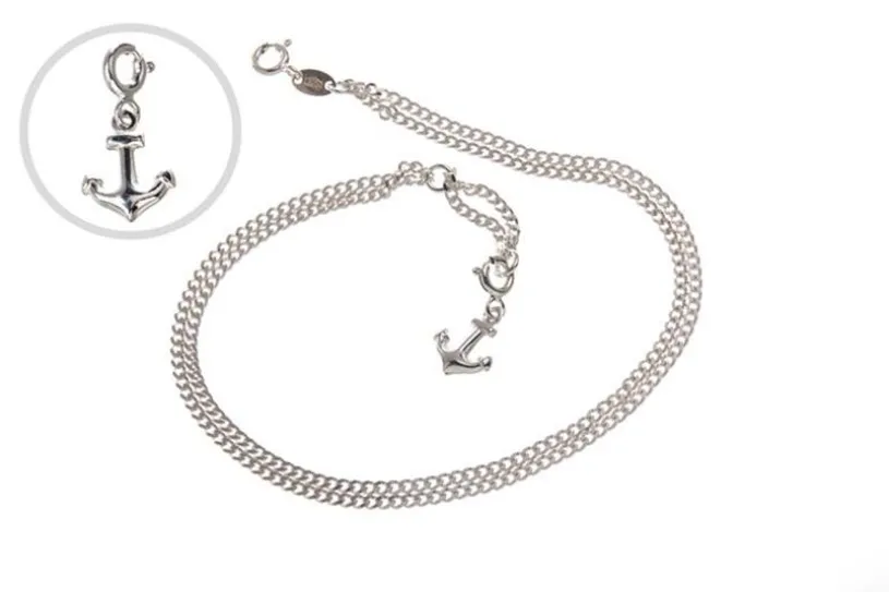 Fußkette Panzer 2-reihig - 925 Silber wahlweise mit Anhänger