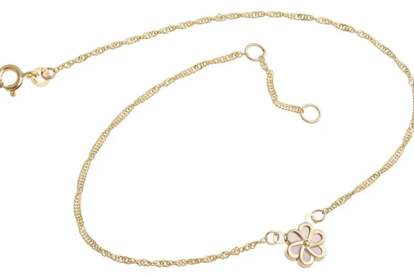 Fußkette Singapur 1,4mm Blume Perlmutt - 333 Gold