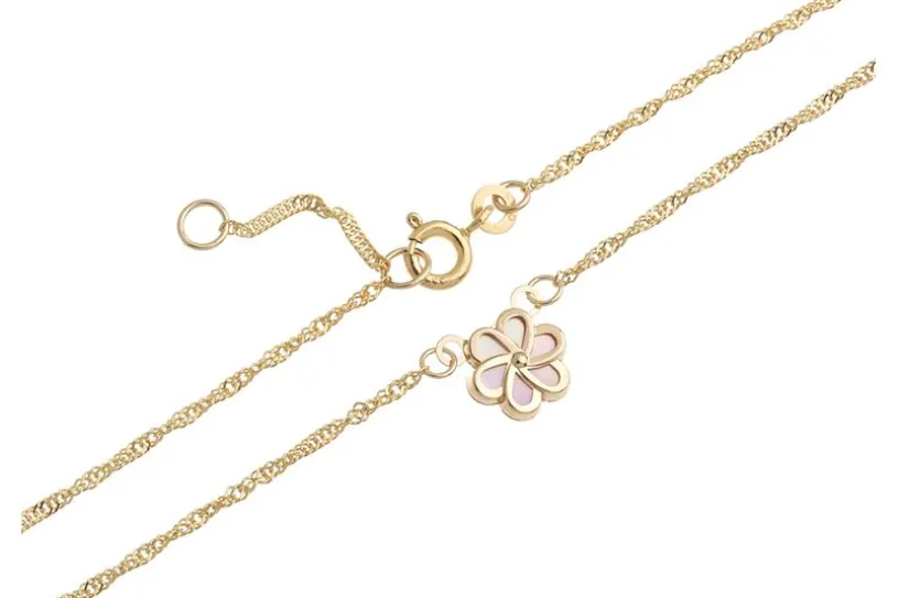 Fußkette Singapur 1,4mm Blume Perlmutt - 333 Gold