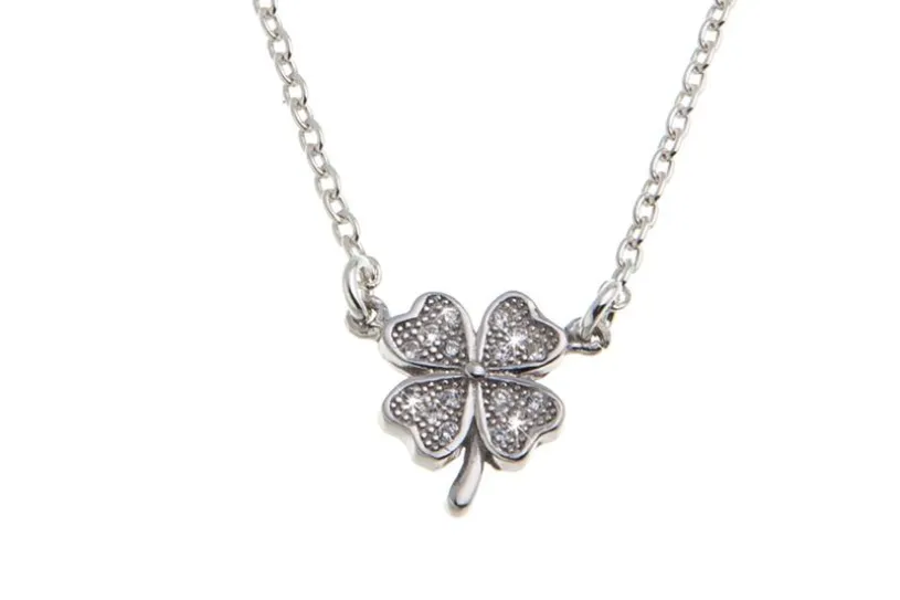 Kette mit Anhänger Kleeblatt mit Zirkonia - 925 Silber 925 Silber