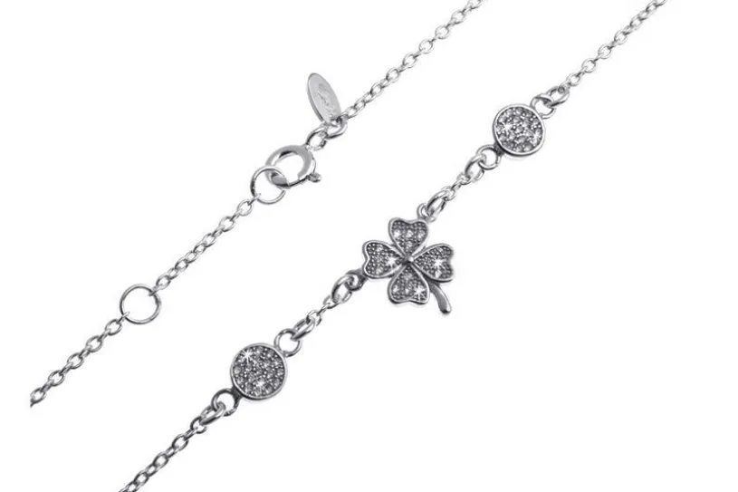 Kette mit Anhängern Kleeblatt / Kreise mit Zirkonia - 925 Silber 925 Silber