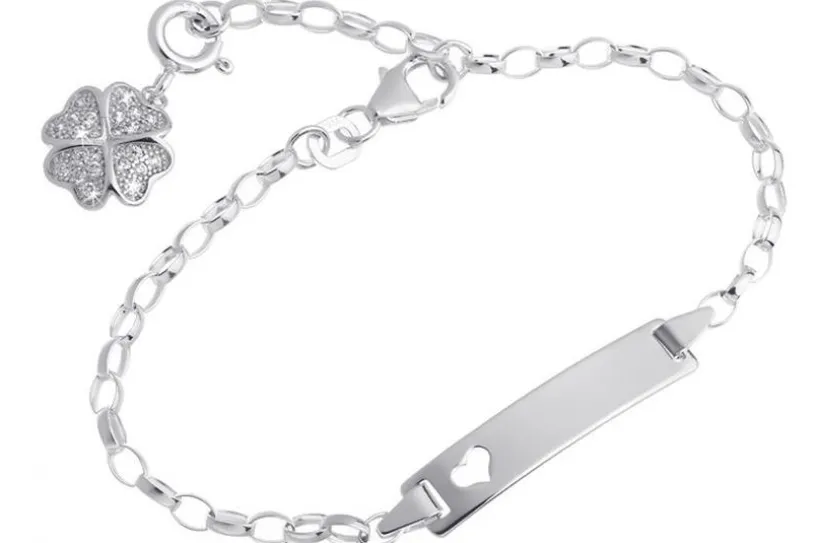 Kinder-Gravurarmband Erbse 2,3mm mit Herz - 925 Silber Länge: 16cm