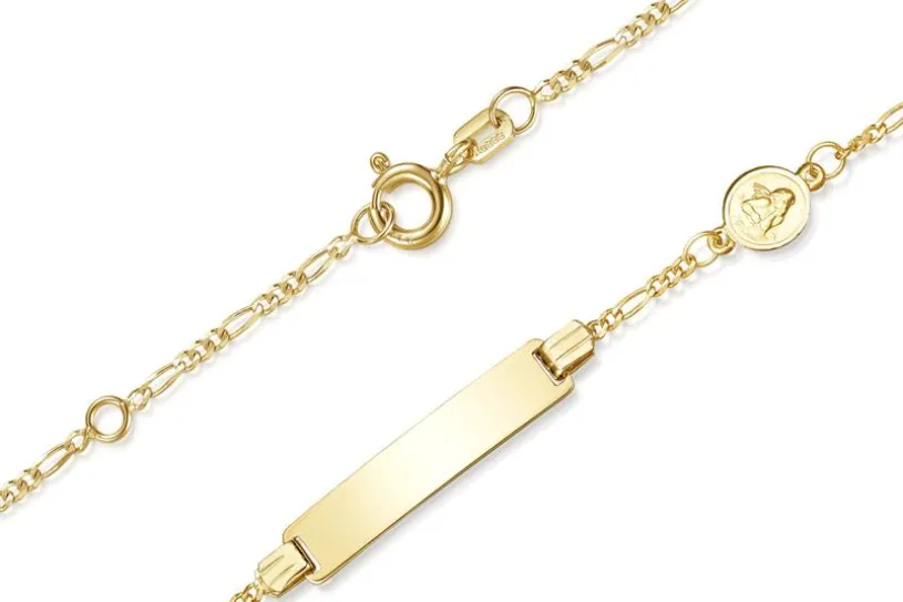Kinder-Gravurarmband Figaro 2mm mit Schutzengelanhänger- 333 Gold