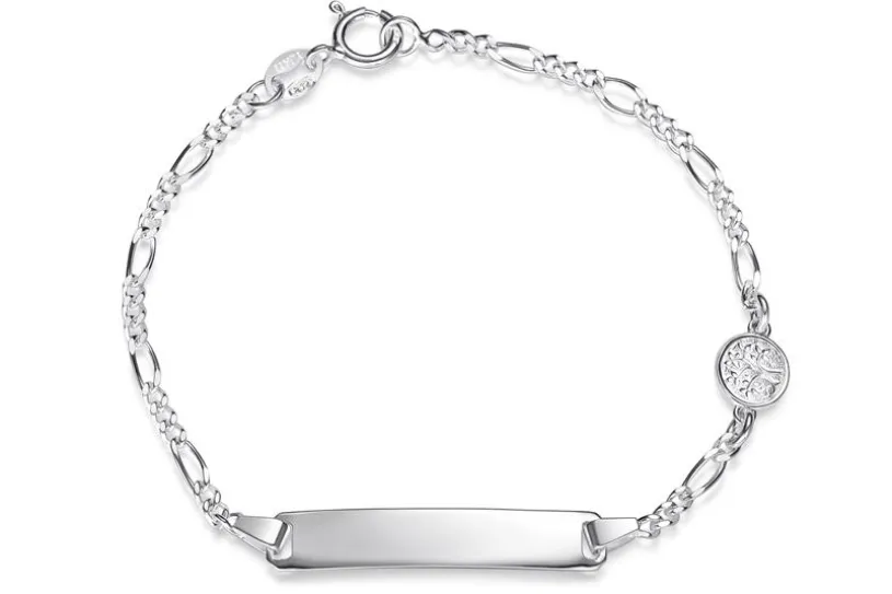 Kinder-Gravurarmband Figaro 2,4mm mit Lebensbaum - 925 Silber