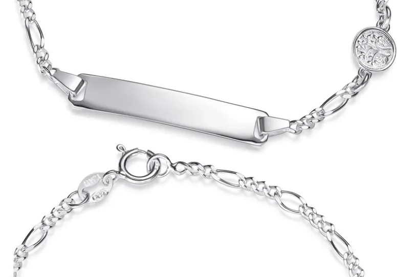 Kinder-Gravurarmband Figaro 2,4mm mit Lebensbaum - 925 Silber