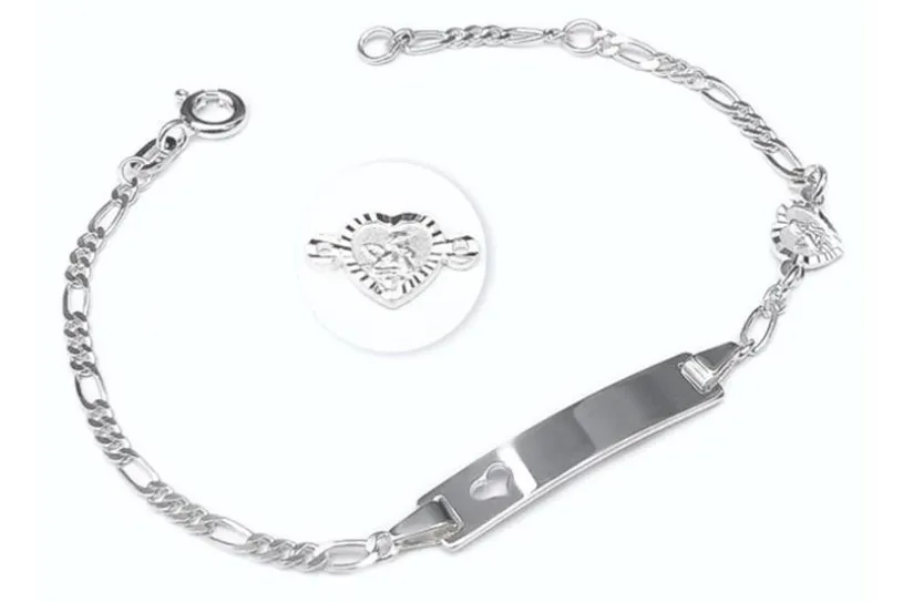 Kinder-Gravurarmband Herz mit Engel II - 925 Silber mit ausgestanztem Herz