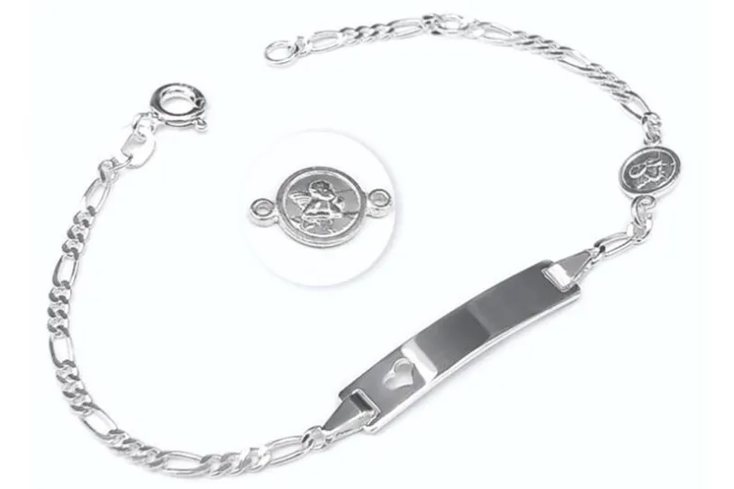 Kinder-Gravurarmband Herz mit Engel I - 925 Silber mit ausgestanztem Herz