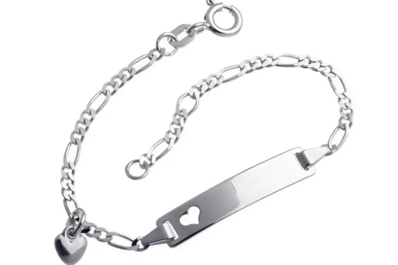 Kinder-Gravurarmband Herzanhänger und ausgestanztem Herz - 925 Silber Herz und Anhänger Herz